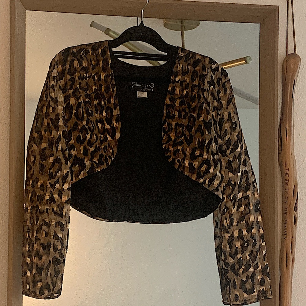 Vintage leopard bolero jacket. Size 10. Sheer sleeves